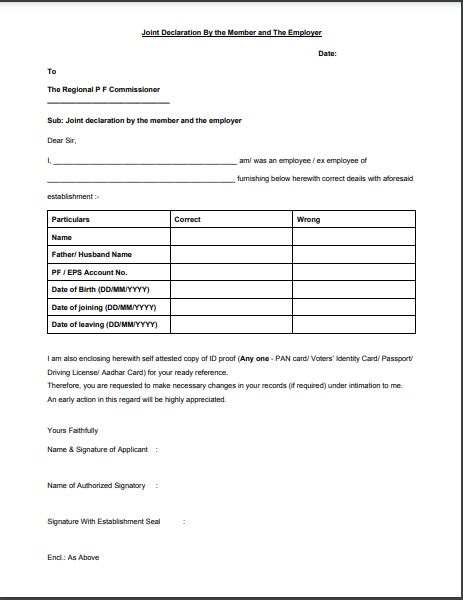 Joint Declaration Form For Epf Download Declaration Form