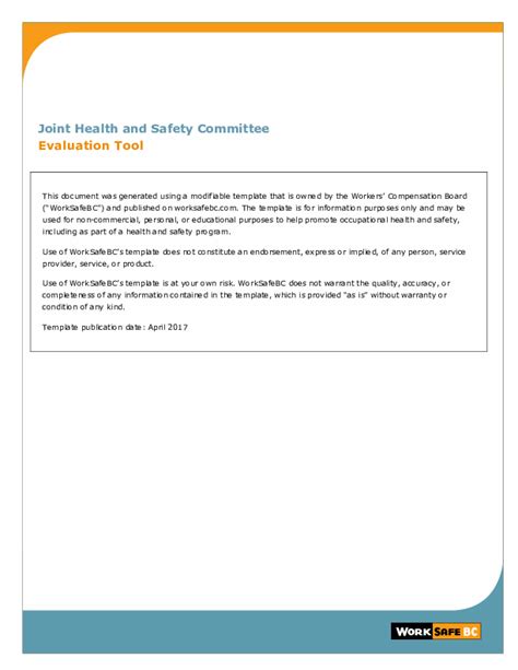 Joint Health and Safety Committee Evaluation Tool