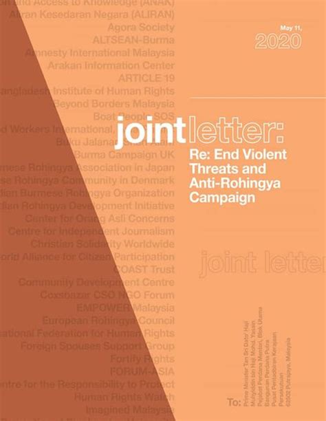 Joint Letter Re: End Violent Threats and Anti-Rohingya Campaign