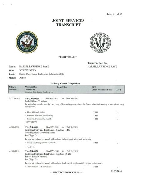 Joint Service Transcript PDF