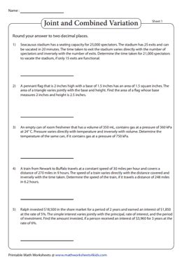 Joint Variation Word Problems Worksheet With Answers
