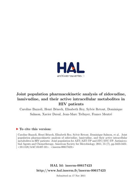 Joint population pharmacokinetic analysis of zidovudine, …