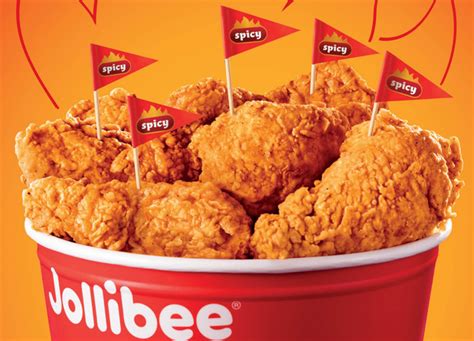 Jollibee spicy chicken. Welcome to Jollibee - one of the jolliest fast food restaurants on earth. Our menu offers many of your favorite comfort foods including fried chicken , French fries, pies, spaghetti, burgers, and more but with a Filipino twist. 