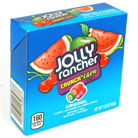 Jolly rancher crunch and chew. The Jolly Rancher Crunch N Chew candies offer a unique texture that combines the classic hard candy shell with a chewy center. These candies deliver a ... 