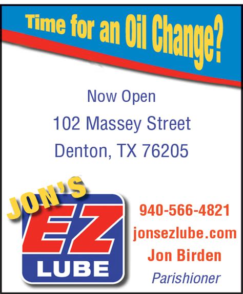  Jon's EZ Lube; Jon's EZ Lube Reviews - Page 8. 5.0. 251 Verified Reviews. 73 Favorited this shop. Service: (940) 566-4821. Service Closed until 8:00 AM . 