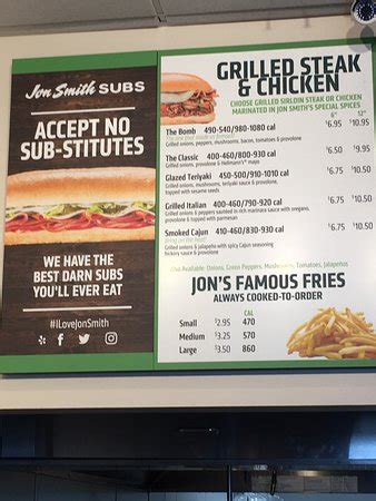 Menu for Jon Smith Subs in Mount Pleasant, SC. Explore latest menu with photos and reviews.. 