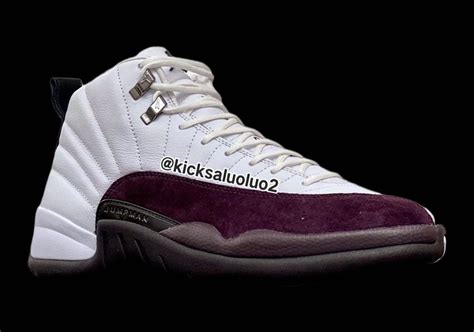 Jordan 12 a ma maniere. The A Ma Maniére x Wmns Air Jordan 12 Retro SP ‘White’ pairs high-caliber materials with traditional two-tone colour blocking. Stitched lines radiate outward on the white leather upper, fortified with midfoot overlays in a contrasting burgundy hue. Quilted textile lines the collar and insole, bringing back a design motif showcased on each ... 