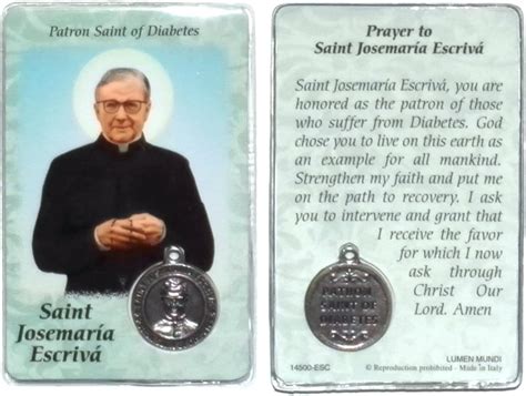 Josemaria escriva, patron saint of diabetes prayer