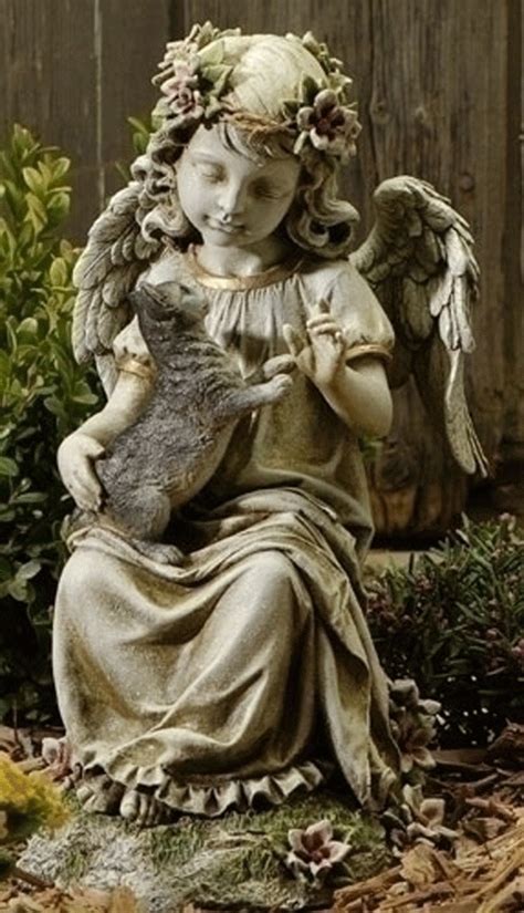 Joseph Studio Cherub Angel Holding Kitten Outdoor Garden …