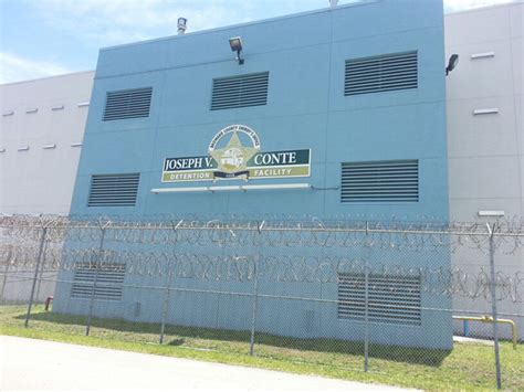 Joseph v conte facility. The facility is considered a regional minimum security jail with a capacity of around 1328 inmates. The Broward County Joseph V. Conte Facility houses all manner of felons, from juveniles to adults. The monthly average of total bookings in Broward County Joseph V. Conte Facility is 150. The facility is supervised by 90 staff members. 
