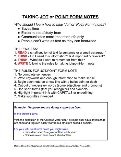 Jot or Point Form NoteTaking Research Help TAKING JOT or POINT