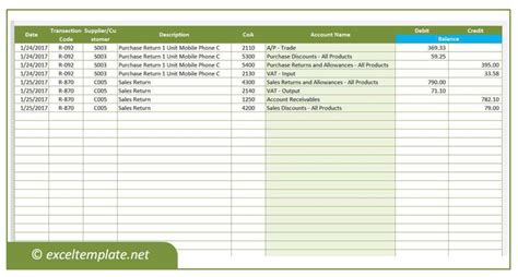 Journal Entries Excel Template