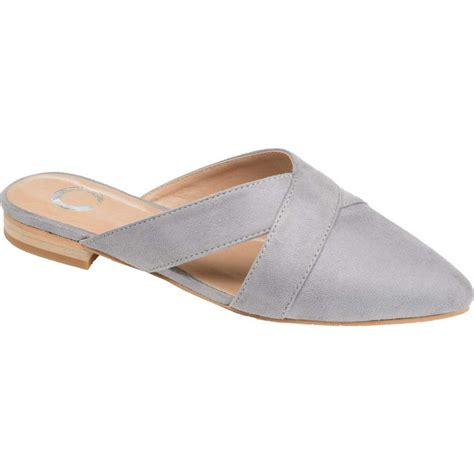 The perfect mule flat for zero-fuss looks, the Aniee by Journee Collection. With a padded footbed and a tiny stacked heel, this versatile look can be worn with ease all day. Knit fabric upper detailed with an almond-shaped toe complete this wardrobe essential. Heel height - 0.5" block. Shoe width - medium.. 