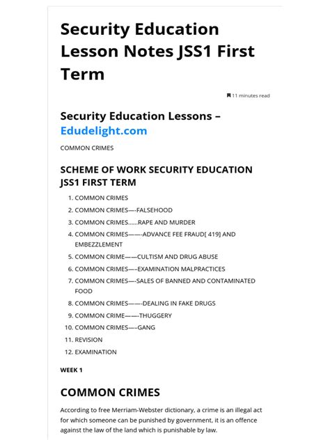 Jss1 security education first term.  Get access to all the scheme of w...