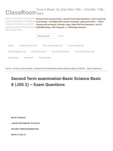 Jss3 exam questions and answers term 2.  Basic Science 4.  Civic Education 9.  ClassRoomNotes F...