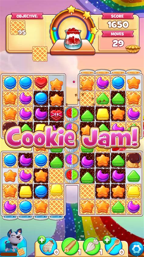 Juego cookies jam. Last Updated: 109d. Cookie Jam is a match 3 game where you are helping Chef Panda by collecting ingredients and finishing orders. Drag adjacent pieces in order to line up three or more of the same colored cookies to make a match. Match three of the same color cookie to collect them. The cookies will disappear after you make a match. 
