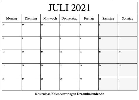 Juli 2021 Excel Templates