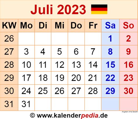 Juli kalender 2023