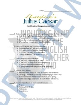 Julius Caesar Act 4 Answer Key Test