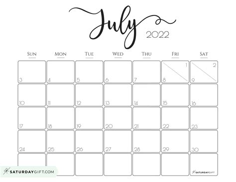 July 2022 Calendar Aesthetic