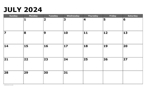 July 2024 Calendar Templates - Download PDF