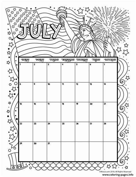 July Calendar Coloring Pages Free Printable Coloring Pages