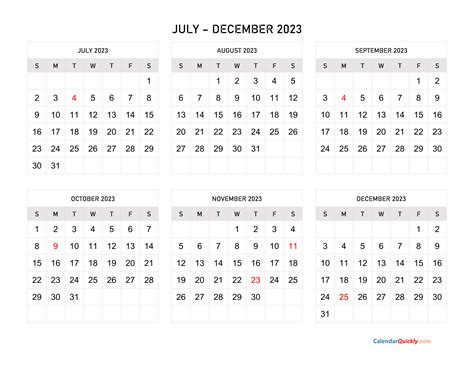 July to December 2023 Calendar with Notes Calendar Quickly