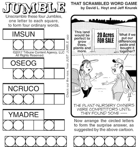 For 65 years, millions of newspaper readers have delighted in solving the daily Jumble®, which appears in hundreds of national papers and in these puzzle books that offer hours of challenging wordplay and fun. Each page features a series of mixed-up words coupled with a cartoon clue, and certain letters from each word are used to form the answer to the puzzle. Jumble Special: Buy two or more ....