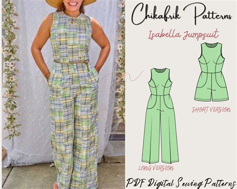 Jumpsuit pattern pdf. VIEW B : &frac34; length sleeves dress, high waistline, V neck...