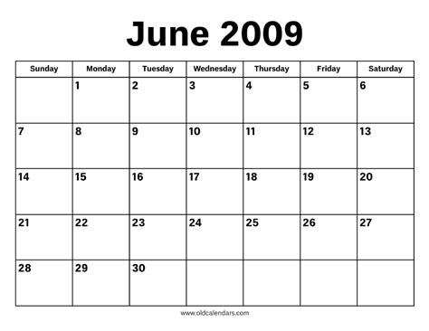 June 2009 Monthly Calendar