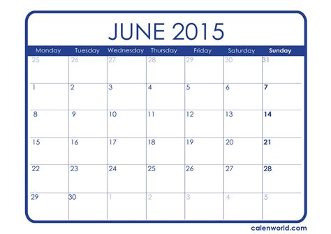 June 2015 Printable Calendar