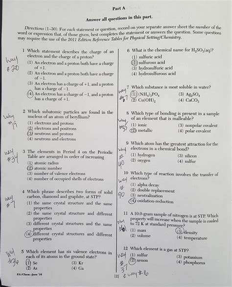June 2016 chemistry regents answers. A separate answer sheet for Part I has been provided to you. Follow the instructions from the proctor for completing the student information on your answer sheet. This examination has four parts, with a total of 37 questions. You must answer all questions in this examination. Record your answers to the Part I multiple-choice 