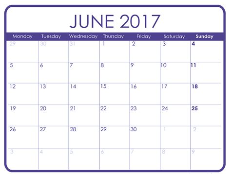 June 2017 Calendars That Work