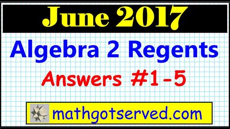 The following are the worked solutions for the Algebra 2(Common Core) Regents High School Examination August 2017. Algebra 2 Common Core Regents New York State Exam - August 2017, Questions 1 - 39 The following are questions from the past paper Regents High School Algebra 2, August 2017 Exam (pdf).. 
