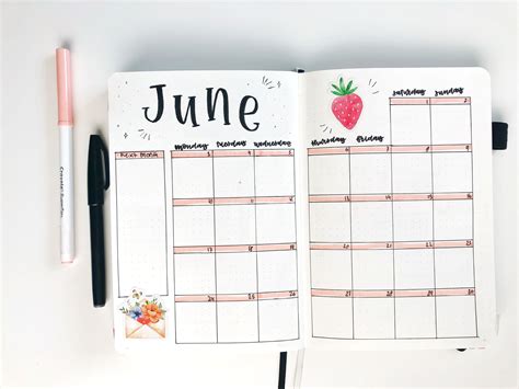 June Bullet Journal Calendar