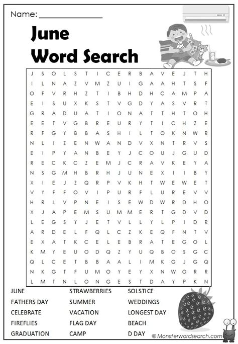 June Word Search Monster Word Search