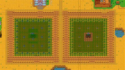 Junimo hut radius. 17x17 crop collection squares=289, minus 10 iridium sprinklers, minus 6 junimo hut spaces, for a total of 273! 11 more than the minimalist! The MAXIMALIST with Junimo Hut collection area highlighted . A couple of notes on this layout: if you block the door of a junimo hut, the junimos won't come out and collect anything (or so says the wiki). 
