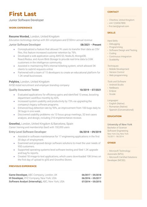 Junior Software Developer Resume Example for 2023 Resume Worded