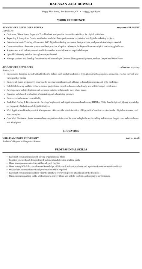 Junior Web Developer Resume Mt Home Arts