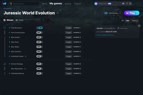 Jurassic World Evolution Cheats and Trainers for PC - WeMod