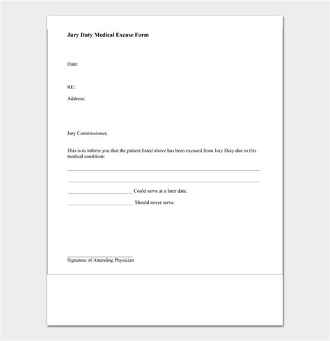 Jury Duty Medical Excuse Letter Template