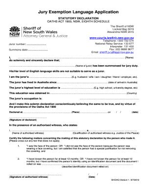Jury Exemption Language Application Fill and Sign Printable Template