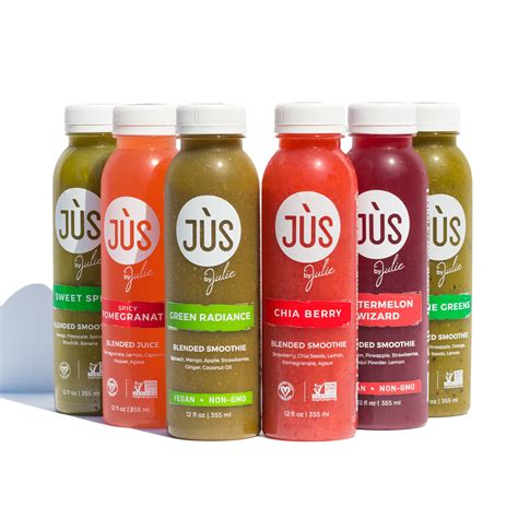 Jus by julie. Probiotics. · Store in a cool, dry place. · 2 year maximum shelf life. Cleanses, Smoothies & Booster Shots · Refrigerate immediately · Consume by expiration date printed on bottles Soups · Refrigerate immediately· Consume within 40 days Probiotic Cold Brew · Refrigerate immediately · Lasts up to 60 days refrigerated Date Bites ... 