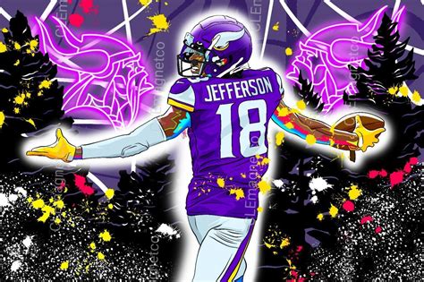 6 / 6. Final piece. Erik Roadfeldt / Twin Cities Caricatures. View the sketch of Vikings first round draft pick WR Justin Jefferson who was transformed into a caricature by local artist Erik .... 