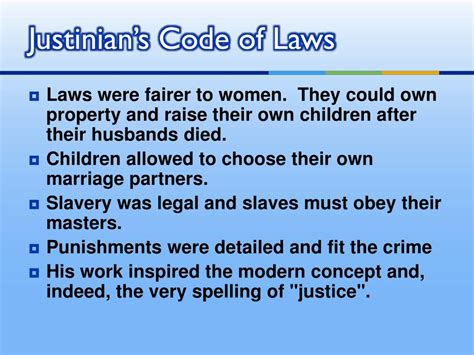 Justinian code list of laws
