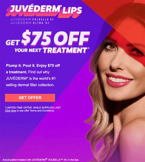 Juvederm coupons. $75 Off Allē JUVEDERM Voucher. Right now, Allē is offering a $75 off JUVEDERM voucher. Must be an Alle member, limit one per Alle member. Can combine with other qualifying Alle vouchers, points or our monthly DEALS. Vouchers are limited — first come first serve. Claim here: bit.ly/3jHScpE $100 Off Allē JUVEDERM Voucher 