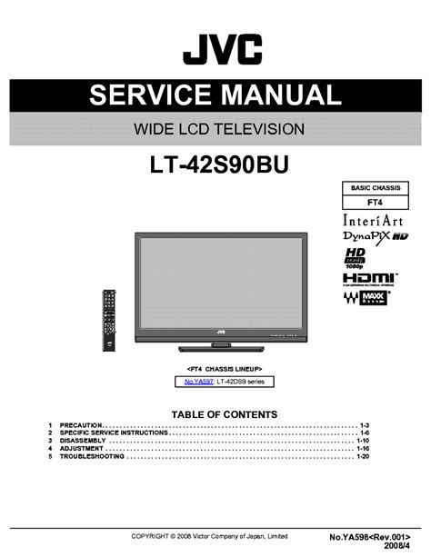 Jvc lt 42s90bu lcd tv service manual. - Panasonic tx p42x10e tx p42x10b plasma tv service manual.