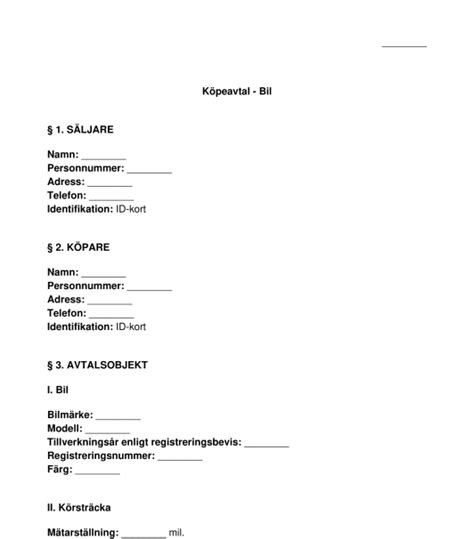 Köpeavtal bil