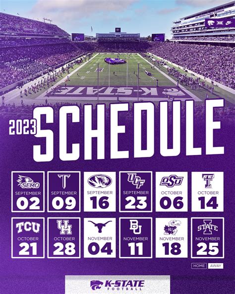 The 2022 Big 12 Championship game will be held on December 3 at AT&T Stadium in Arlington, Texas. Game dates are subject to change. Kansas State will announce season-ticket options for the 2022 season in the coming weeks. 2022 K-STATE FOOTBALL SCHEDULE (Dates Subject to Change) September 3. South Dakota. Manhattan, Kansas.. 