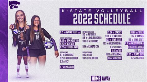 K state volleyball schedule 2022. RALEIGH - NC State volleyball head coach Luka Slabe has announced the 2022 schedule highlighted by hosting two tournaments that include three teams who made the 2021 NCAA Tournament. The Pack opens the season at the K-State Invitational held at Kansas State from Aug. 26-27. The 2022 season opener is scheduled for an 11 a.m. … 